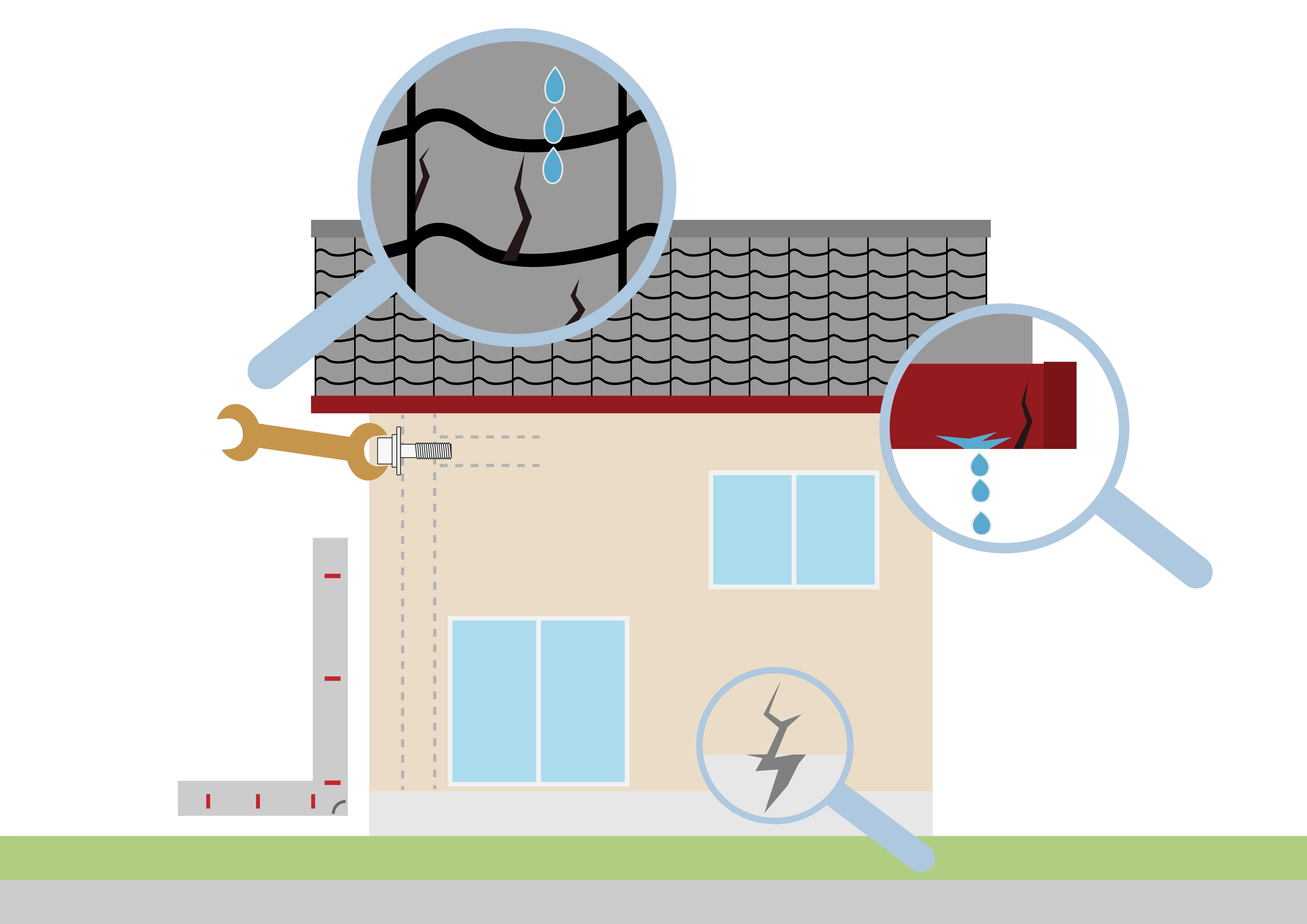 家の屋根や雨樋が雨漏りしているイメージ画像